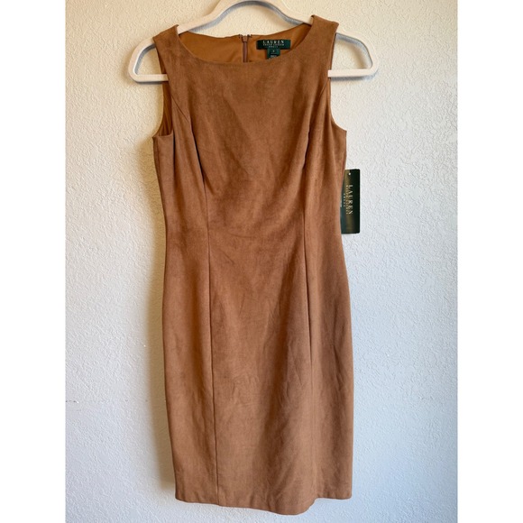 Lauren Ralph Lauren Dresses & Skirts - Lauren Ralph Lauren Faux Suede Sheath Dress Tan Brown Sleeveless Size 0 NWT
